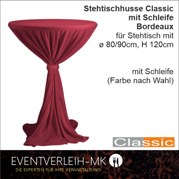 Stehtischhusse bordeaux mit Schleife - INKL. REINIGUNG & BÜGELN